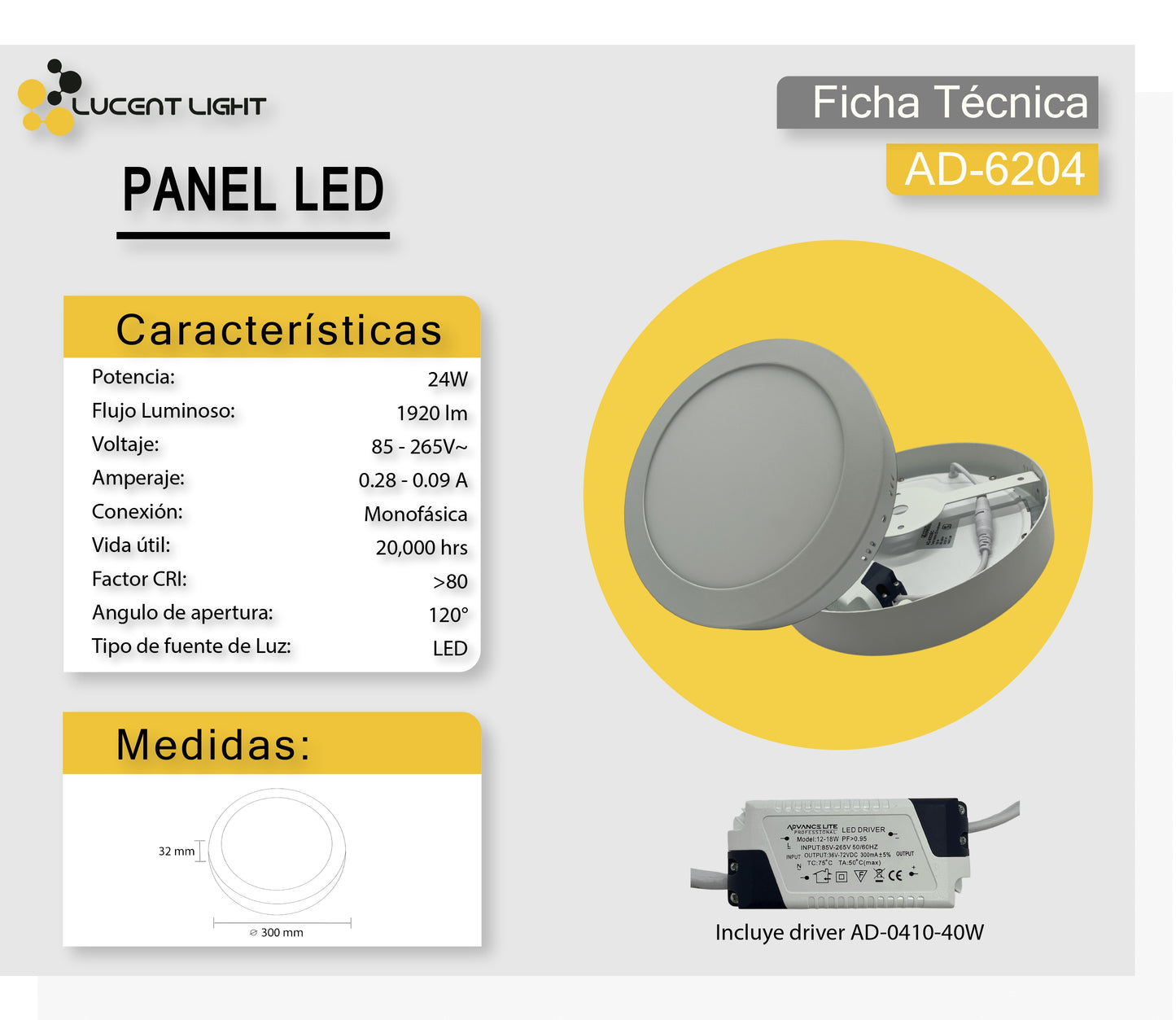 Panel Led Circular 24W Cálido