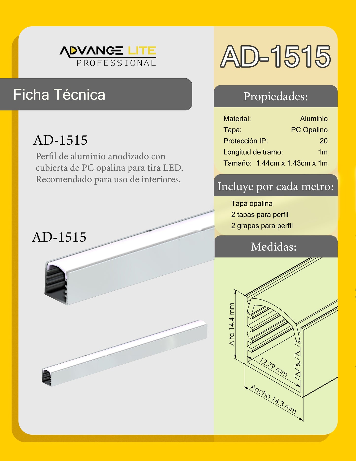 Perfil de Aluminio AD-1515