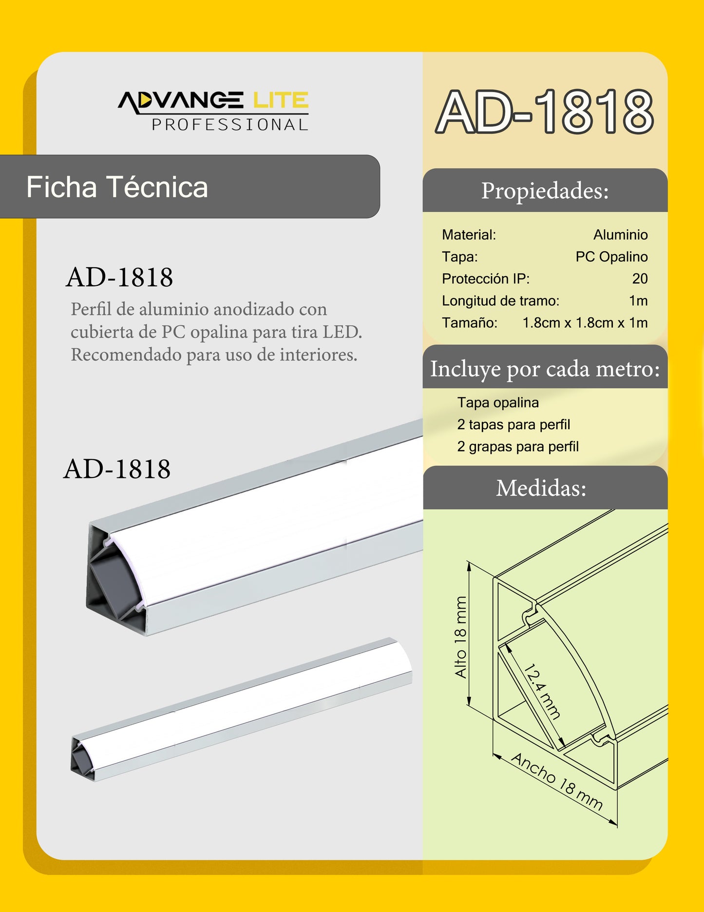 Perfil de Aluminio AD-1818