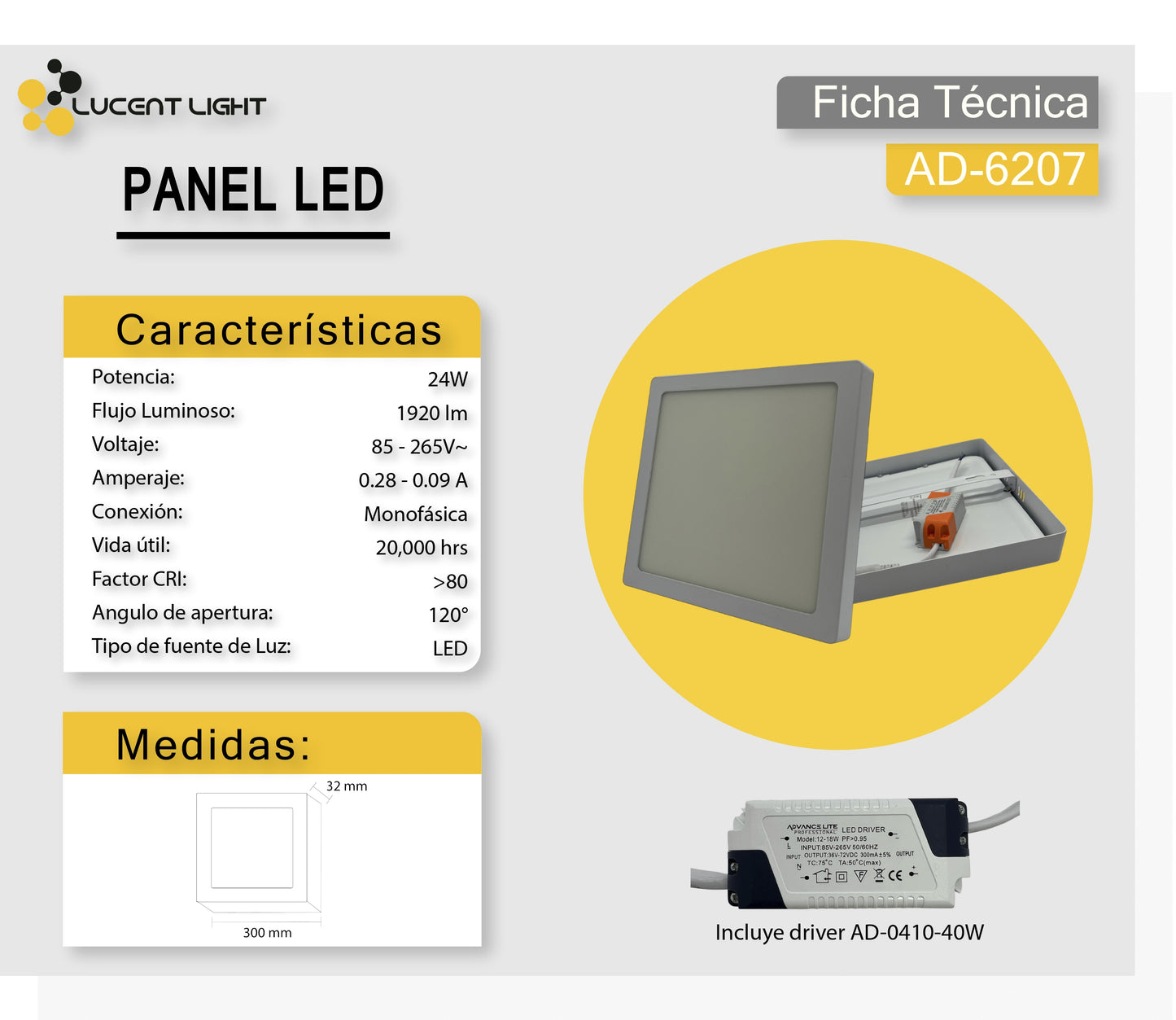 Panel Led Cuadrado 24W Frío