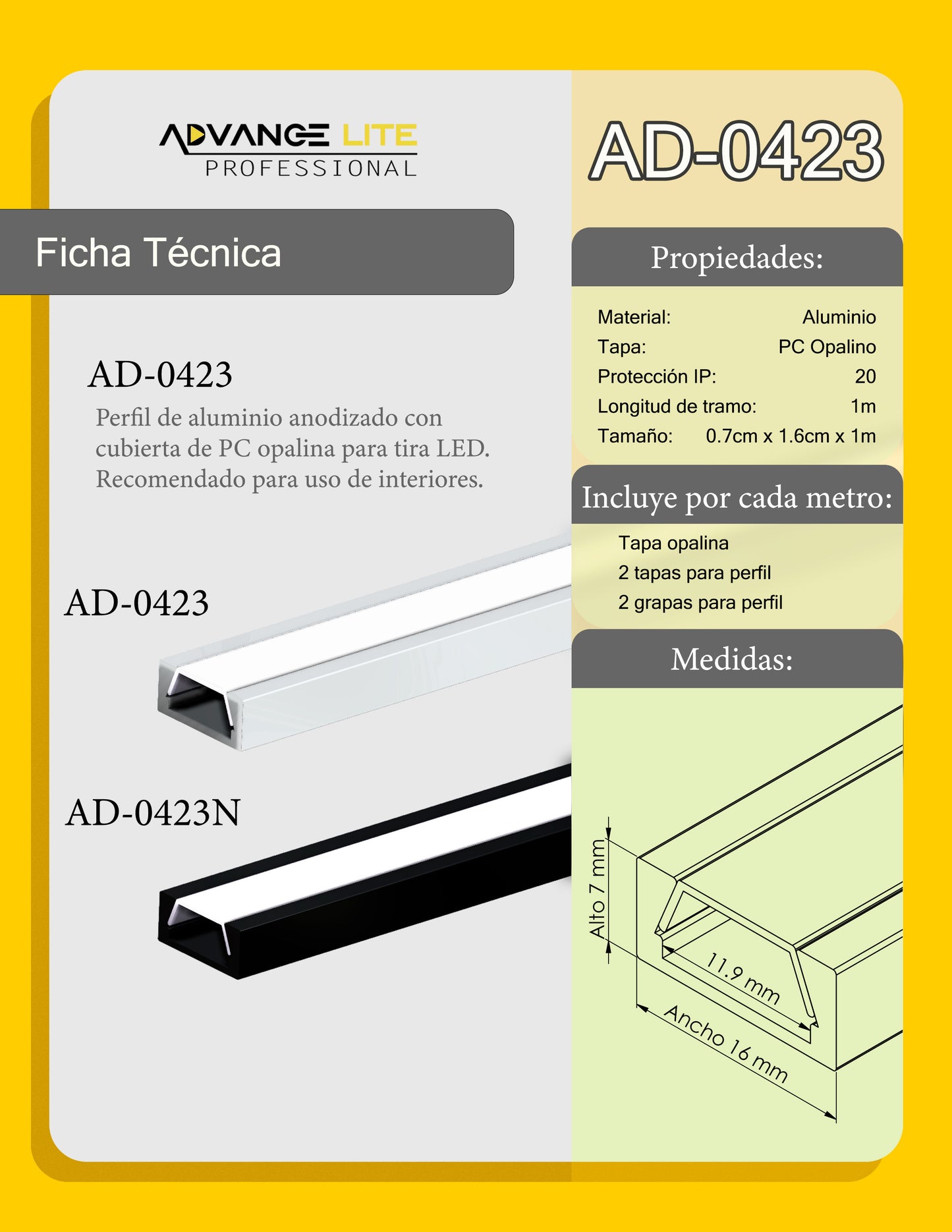 Perfil de Aluminio AD-0423