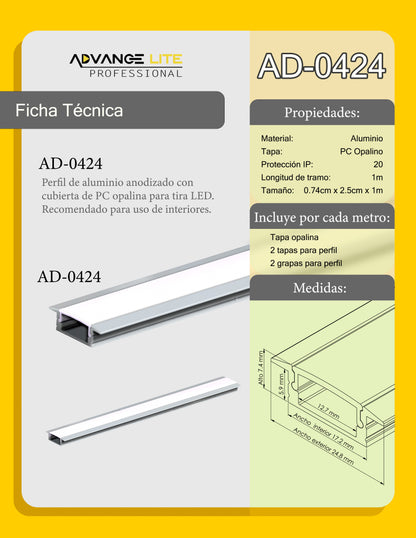Perfil de Aluminio AD-0424