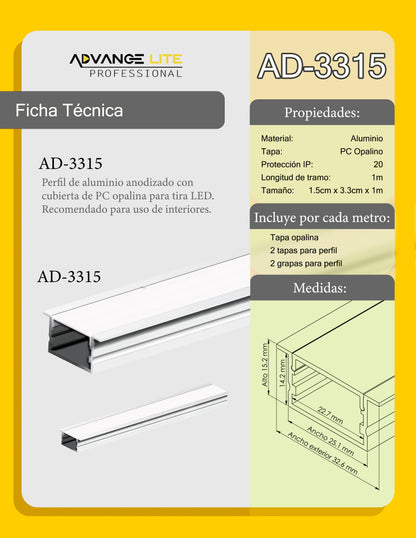 Perfil de Aluminio AD-3315