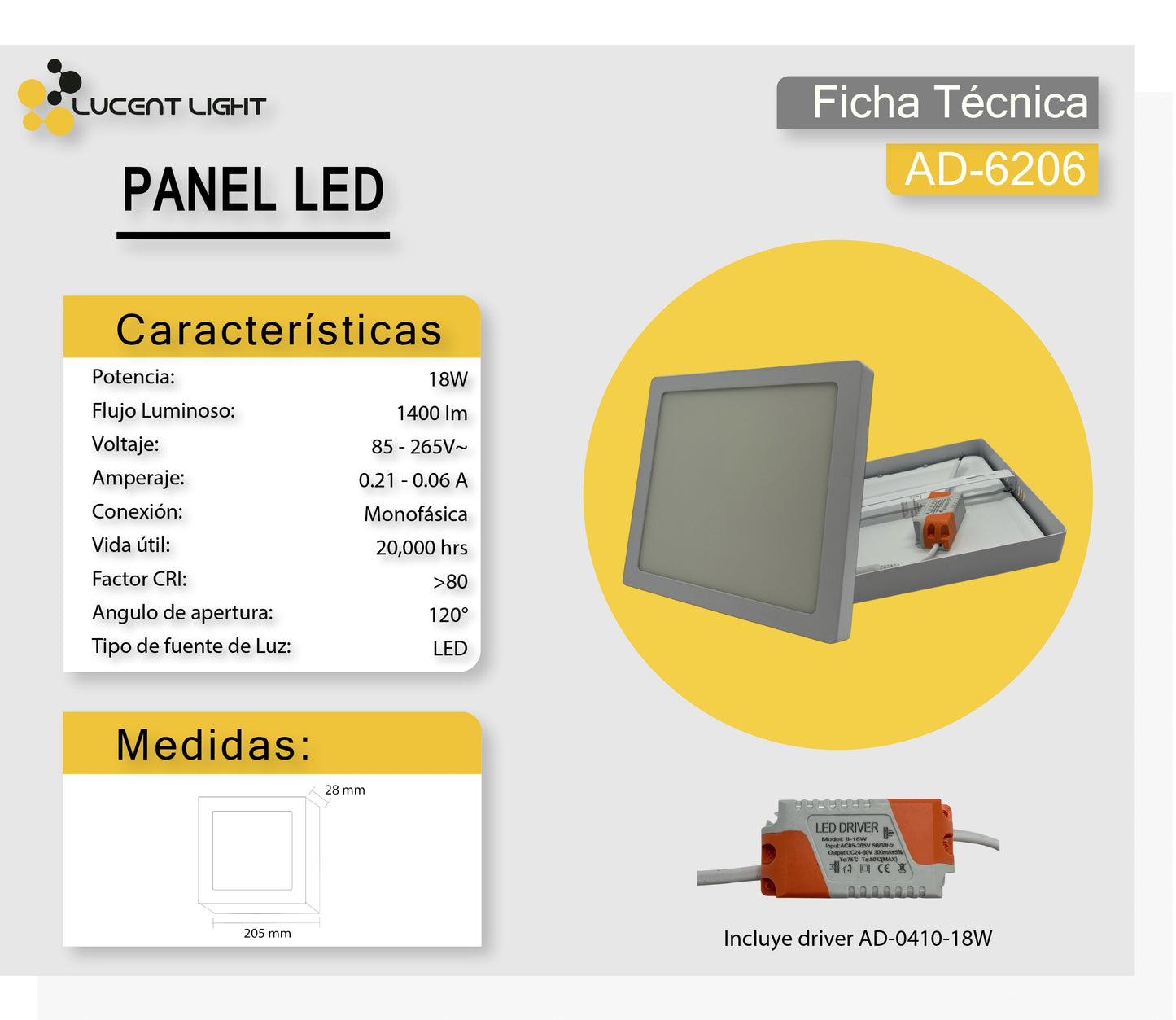 Panel Led Cuadrado 18W Frío